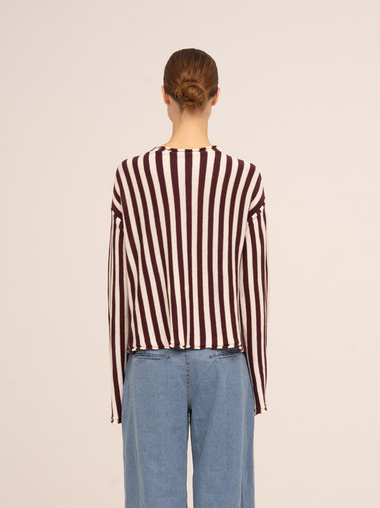 Deal Burgundy Striped Knit Cardigan