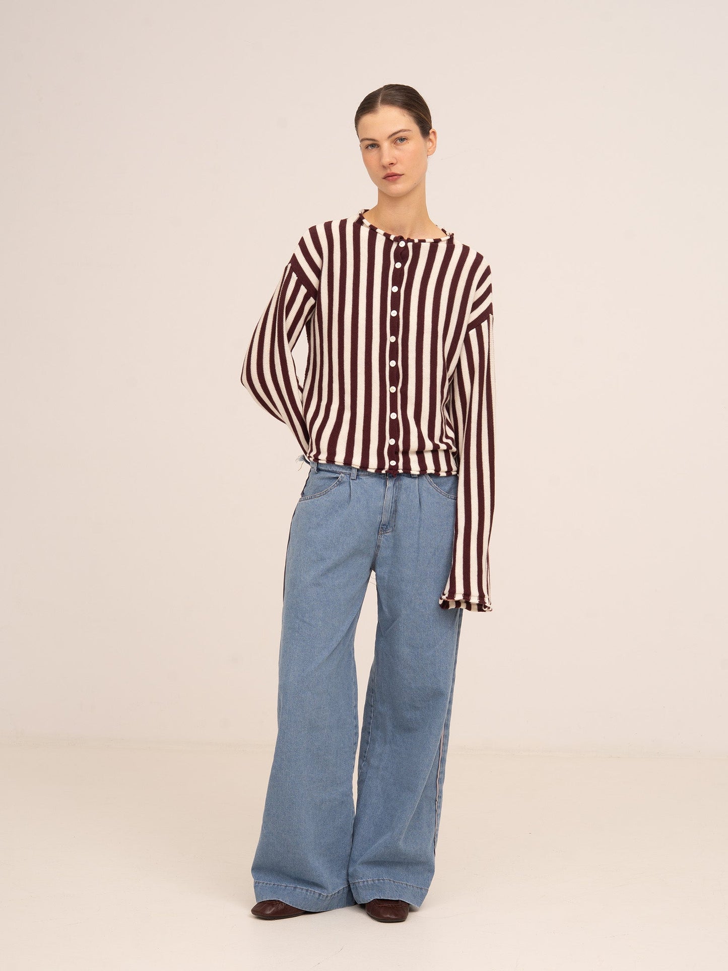 Deal Burgundy Striped Knit Cardigan