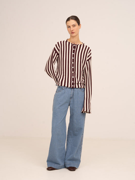 Deal Burgundy Striped Knit Cardigan