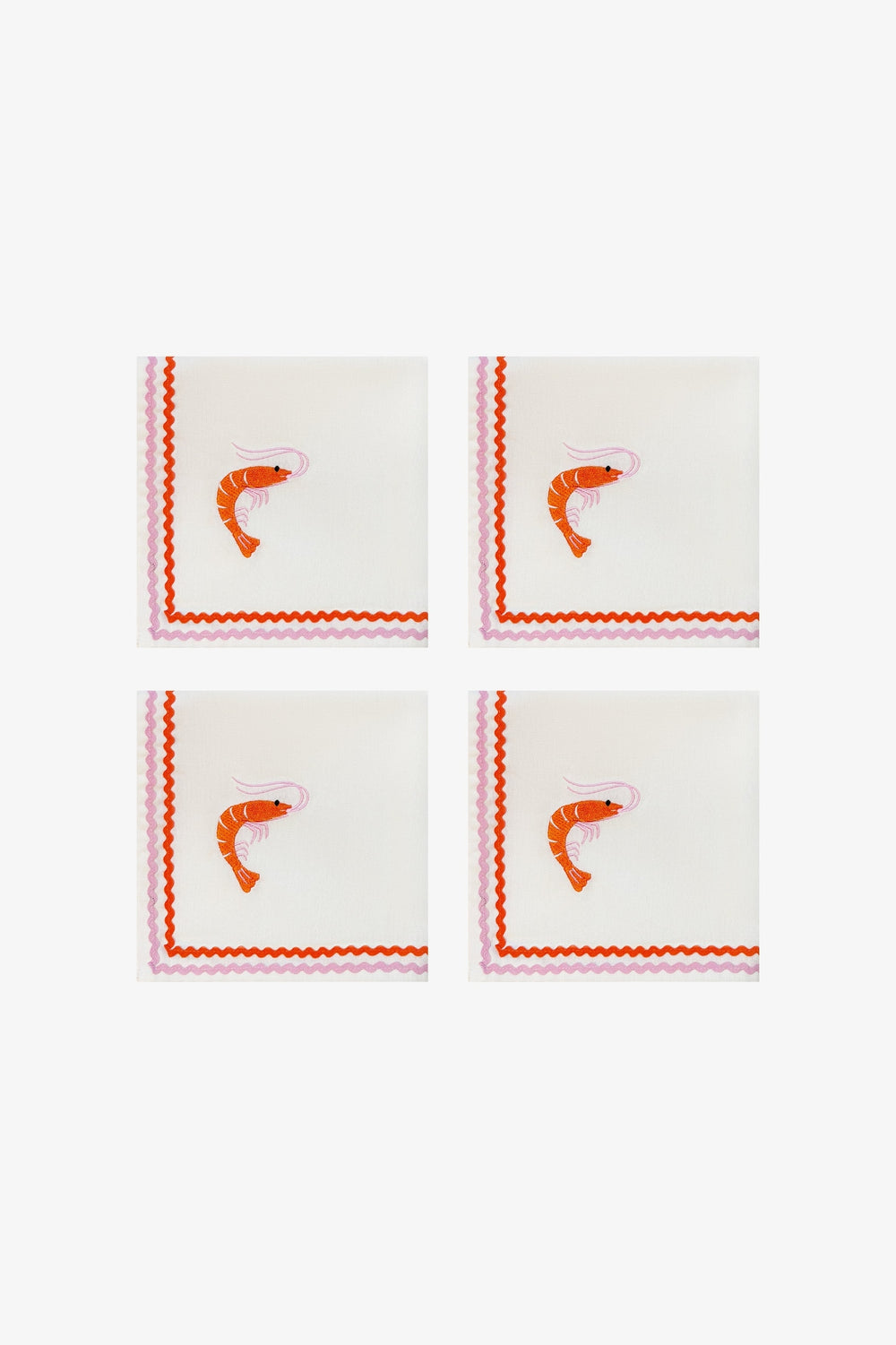 Prawn Embroidered Napkins | Set of 4