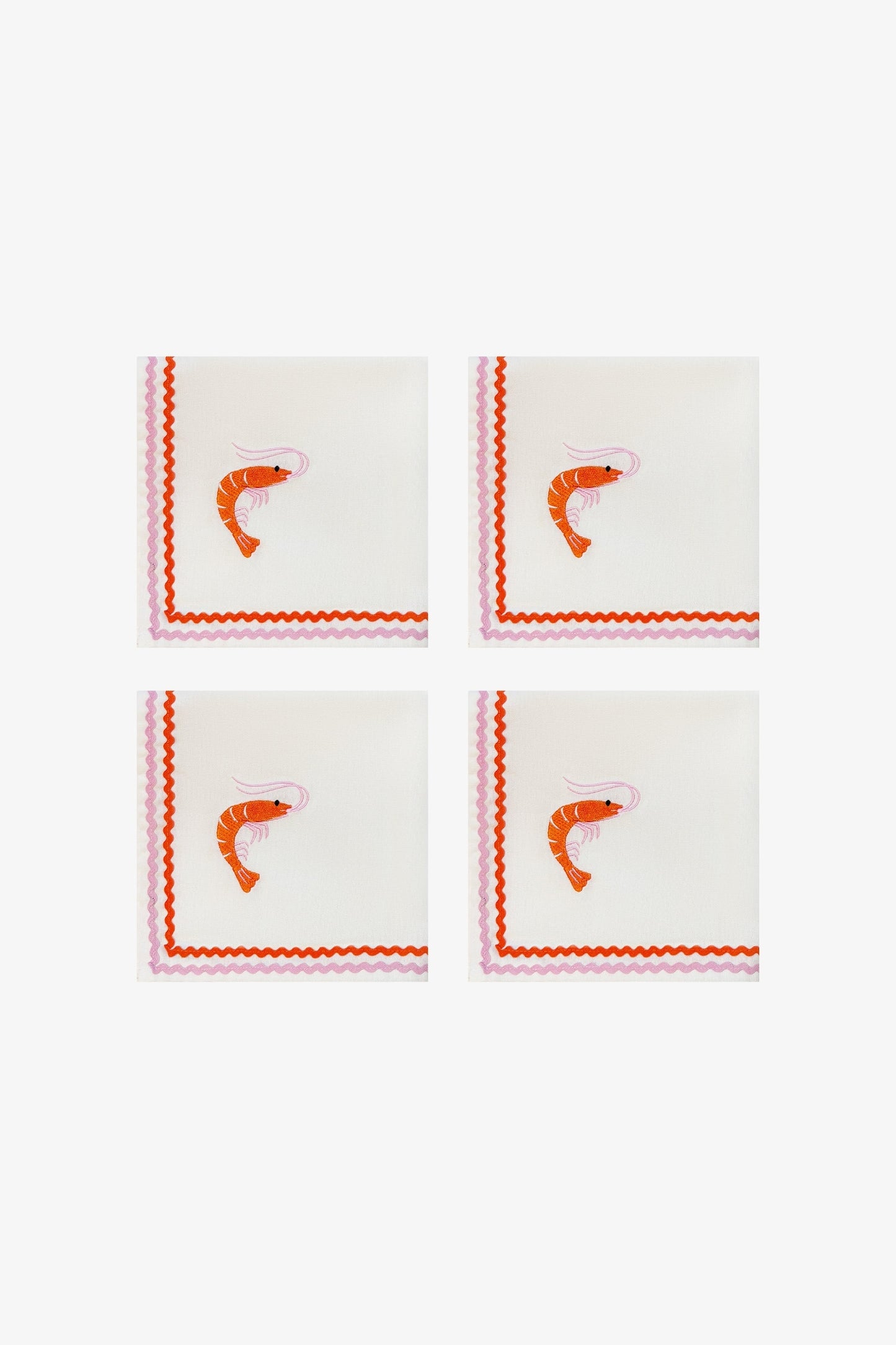 Prawn Embroidered Napkins | Set of 4