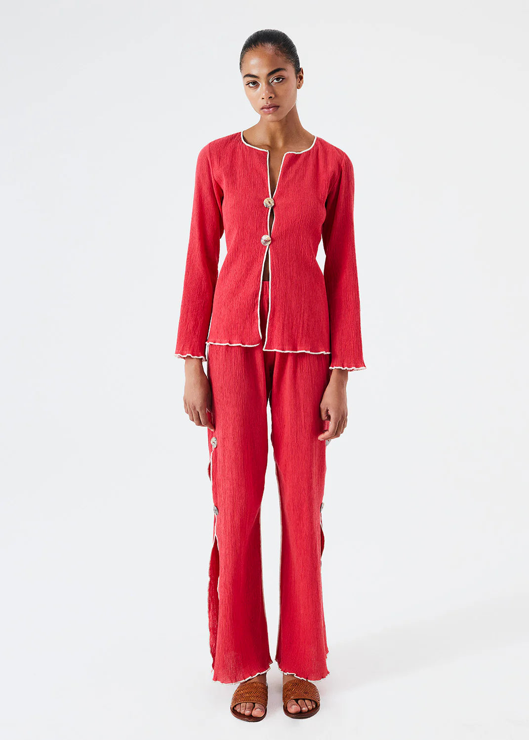 MALAIKA - Crinkled Cotton Red Shirt