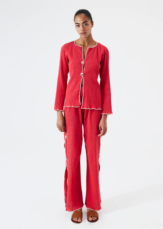 MALAIKA - Crinkled Cotton Red Shirt