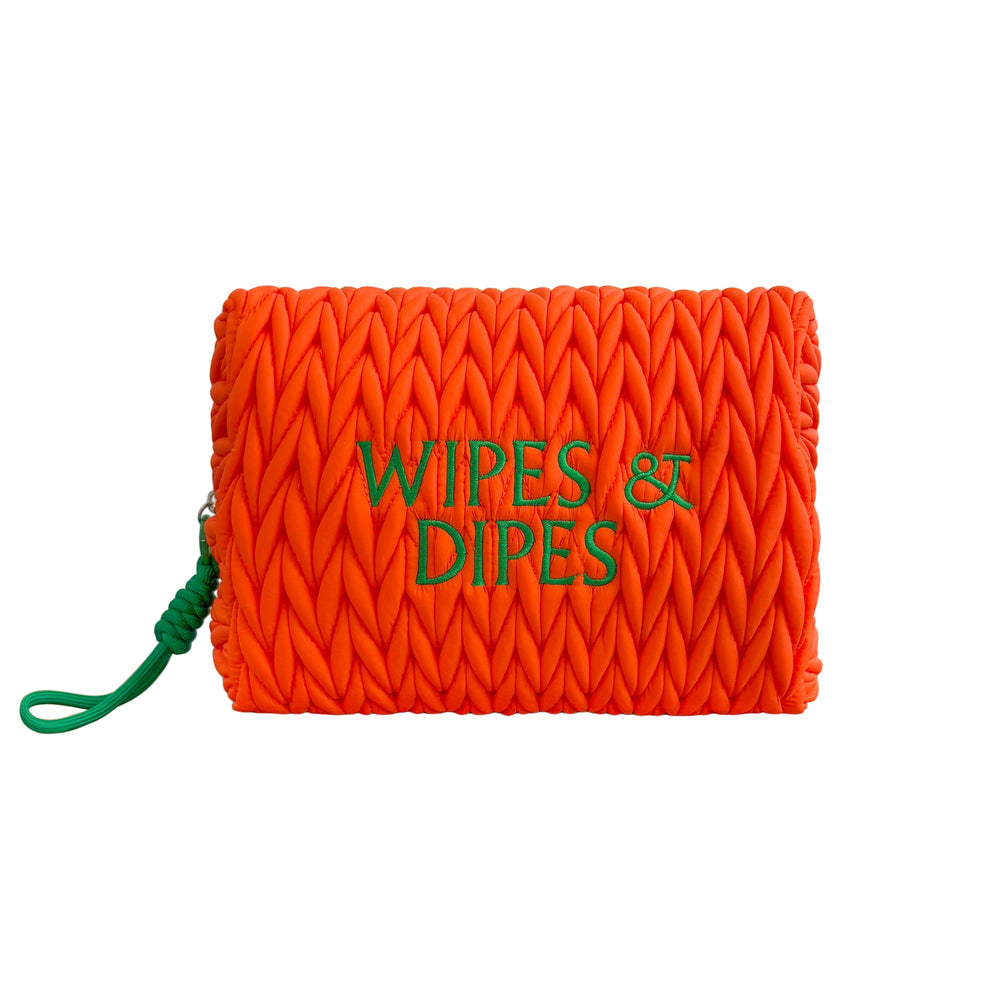 Orange wipes and dipes baby bag wash bag by LillyLovesLTD with a compact, zippered design for on-the-go diaper changes.