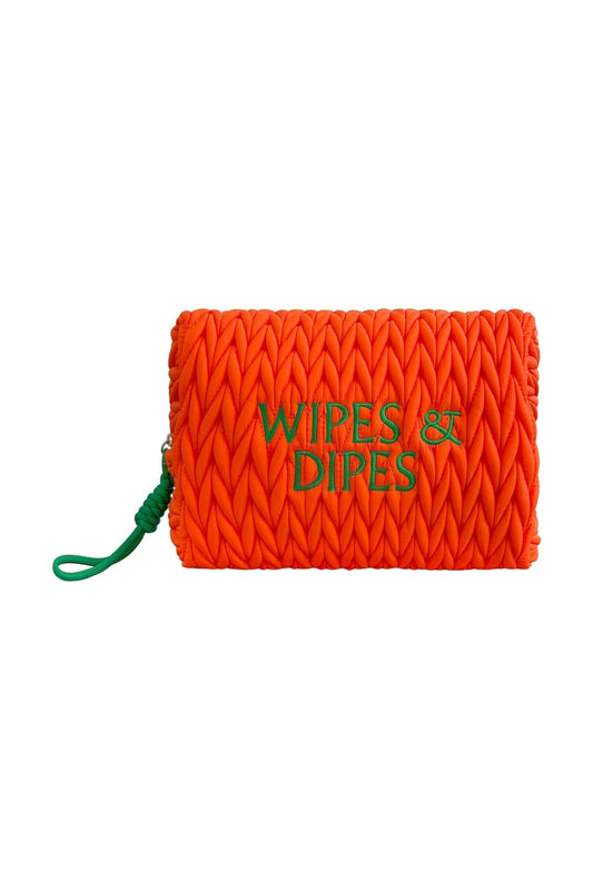 Orange wipes and dipes baby bag wash bag by LillyLovesLTD with a compact, zippered design for on-the-go diaper changes.
