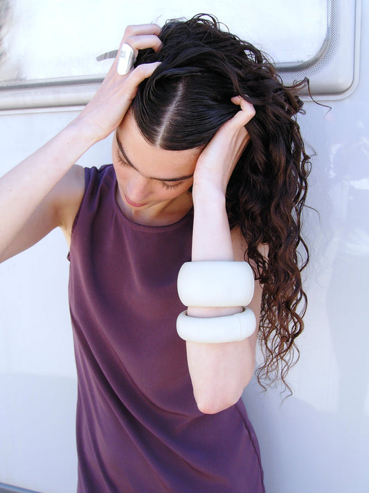 Leather Chunk Bracelet Cream