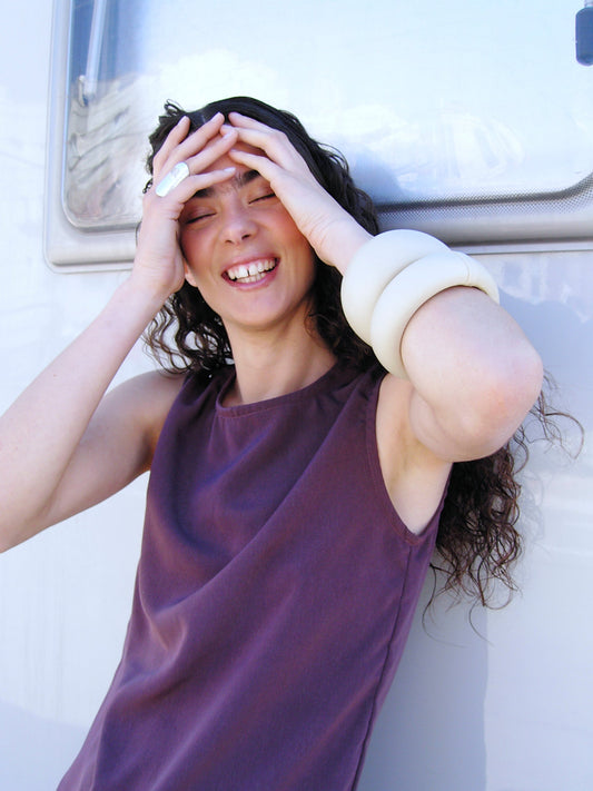 Leather Chunk Bracelet Cream