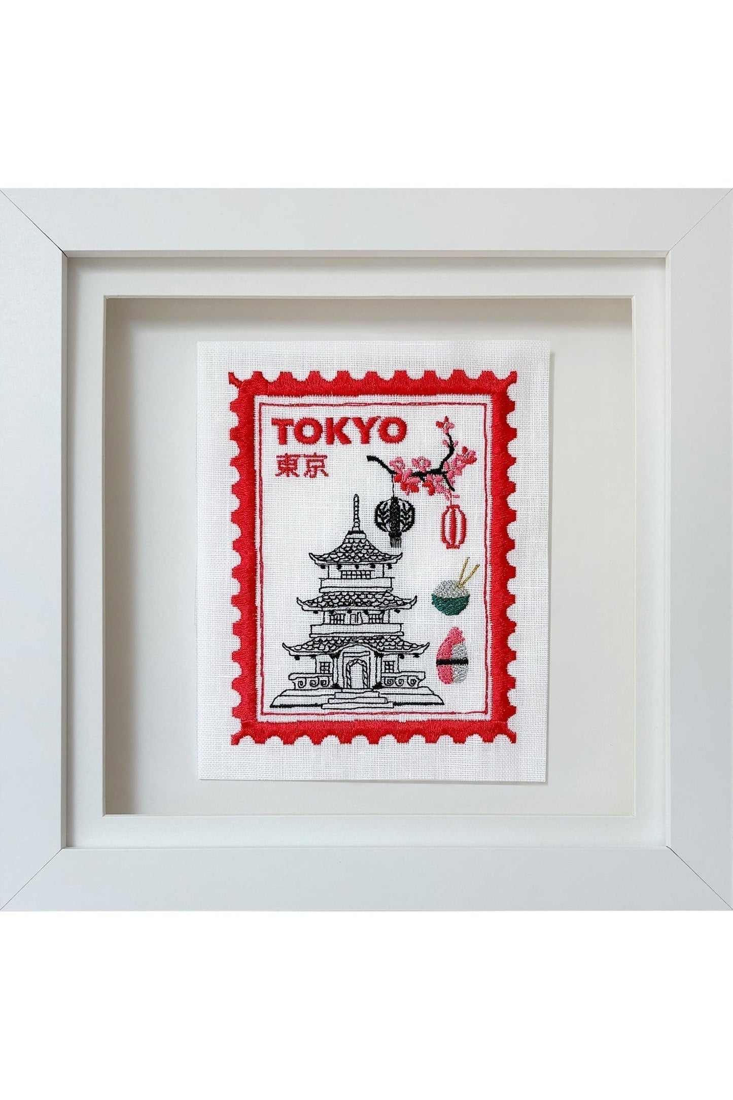 Tokyo Inspired Embroidered Postage Stamp