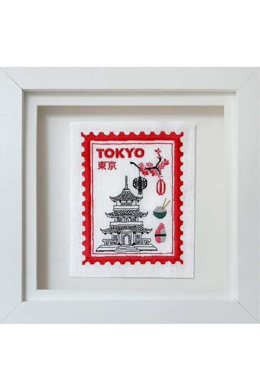 Tokyo Inspired Embroidered Postage Stamp