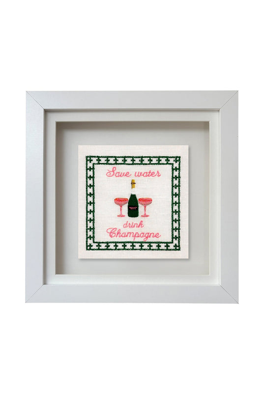 Save Water Drink Champagne Embroidered Artwork Print
