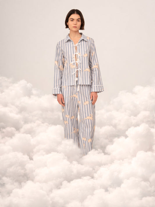 Striped Bambi Blue Print Pajama Pants
