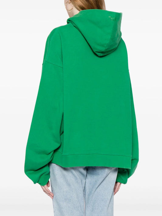 Leaf-print cotton hoodie
