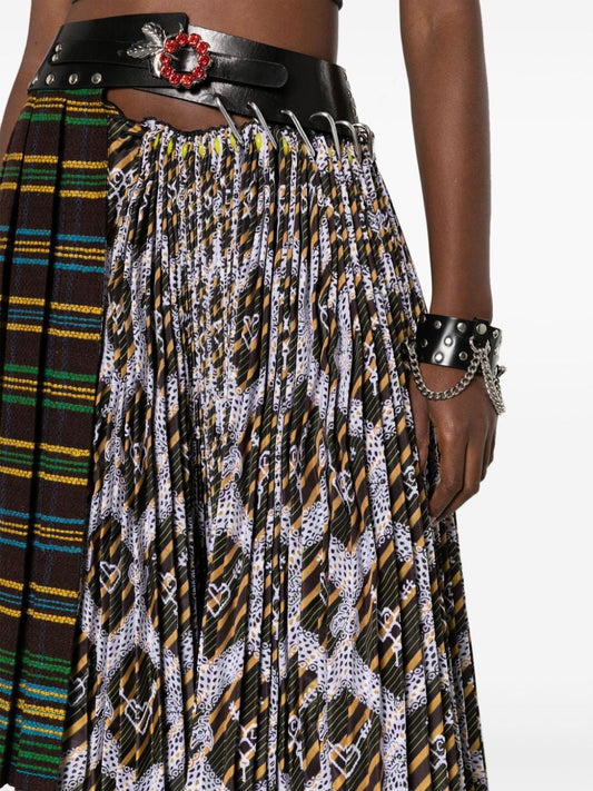 Graphic-print asymmetric pleated midi skirt