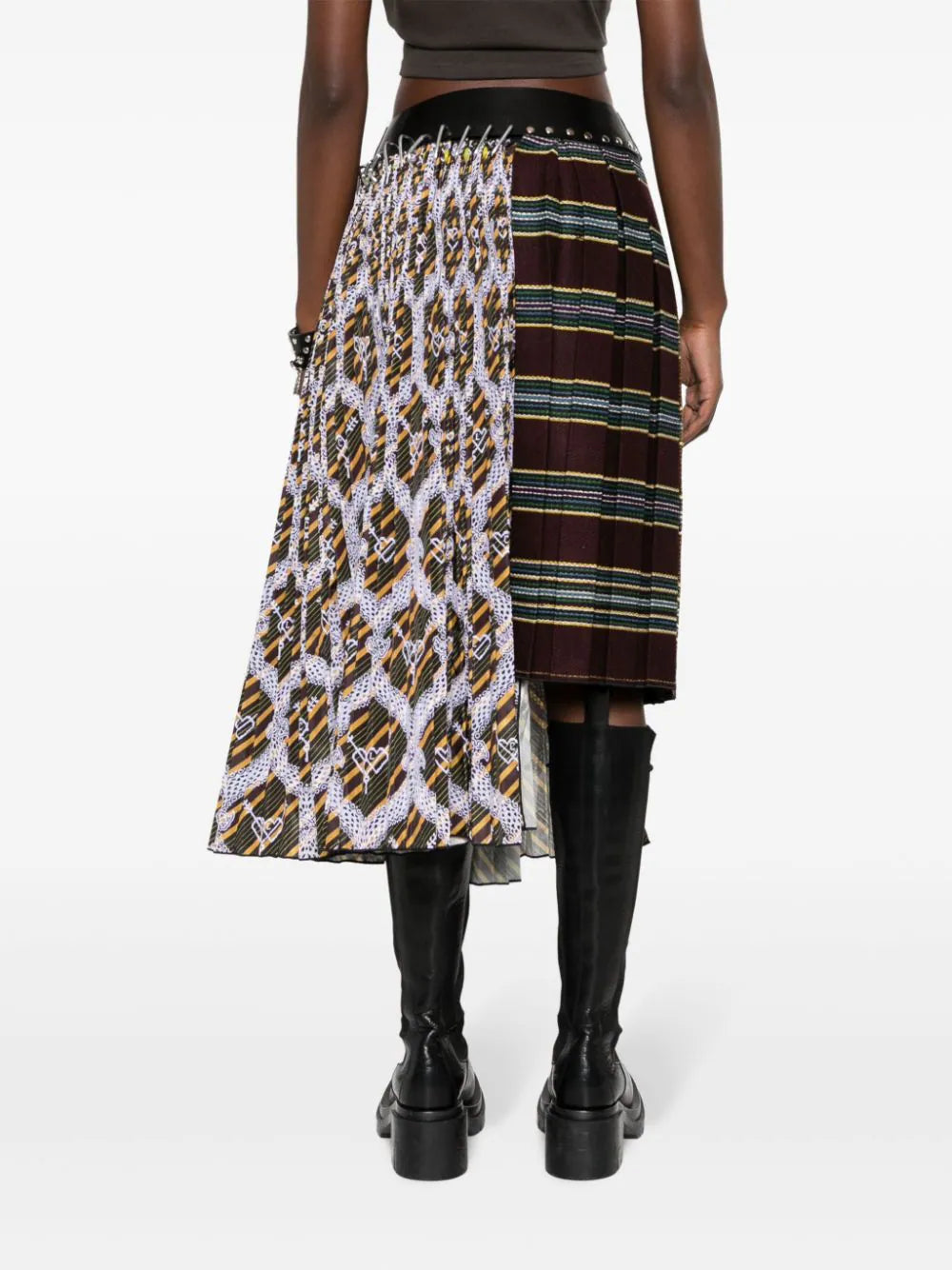 Graphic-print asymmetric pleated midi skirt