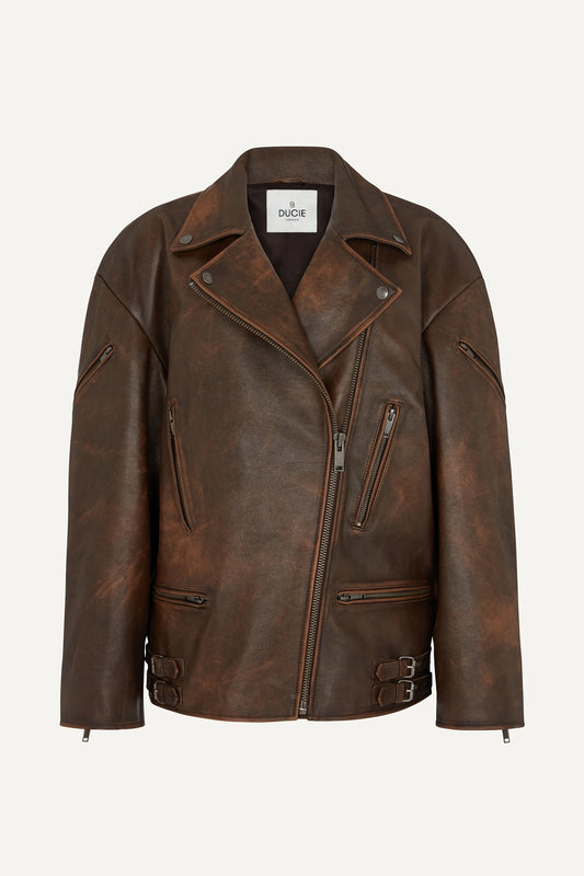 SAMANTHA DISTRESSED LEATHER BIKER JACKET