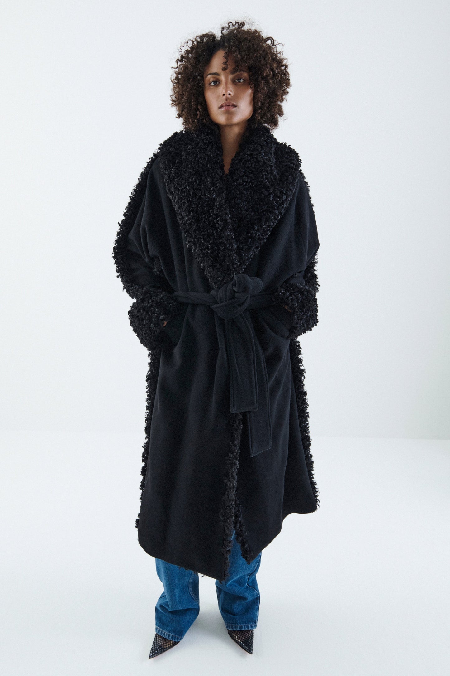 WRAP FAUX FUR COAT