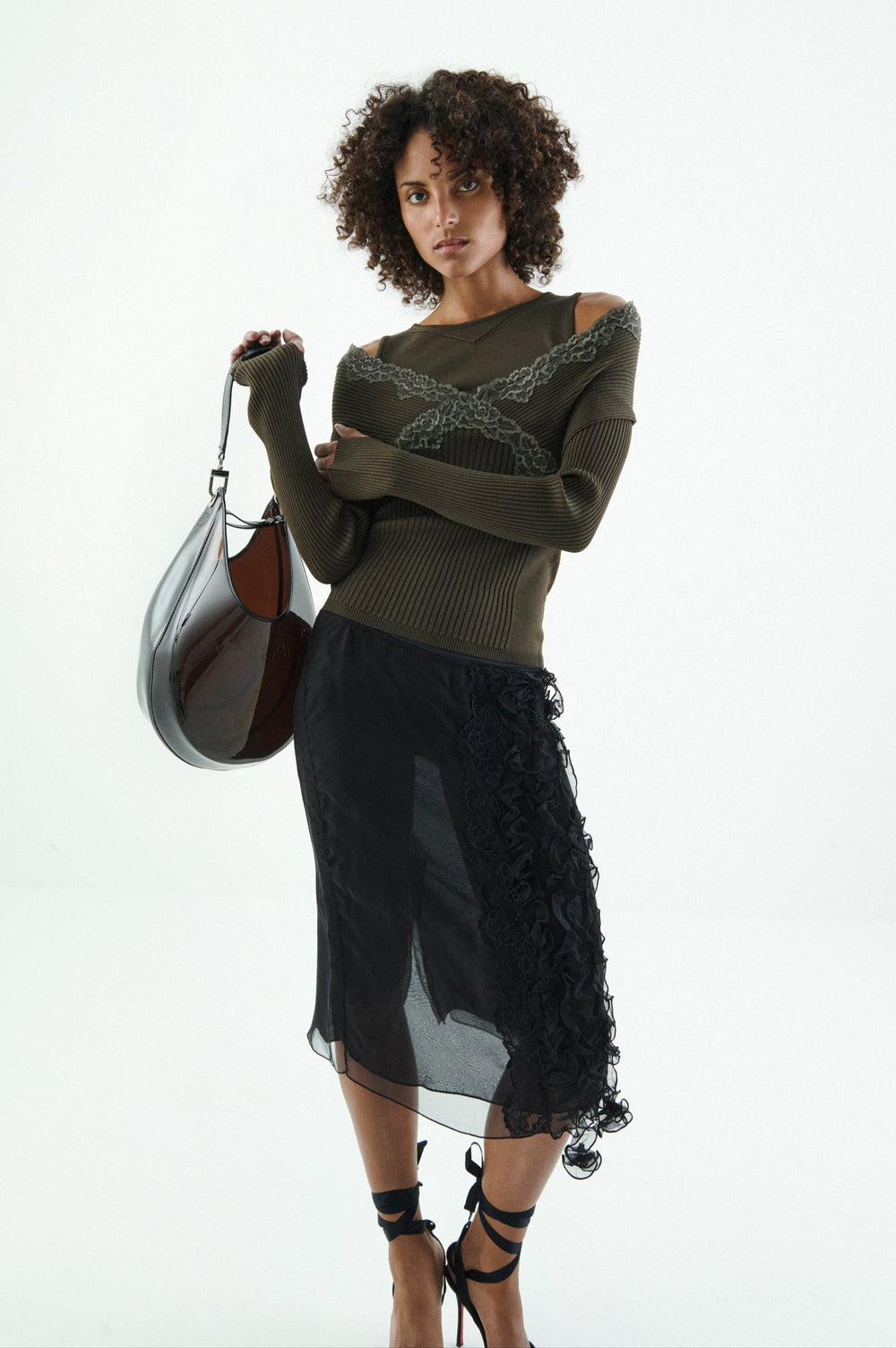 ORGANZA MIDI SKIRT WITH RUFFLES AND LACE DETAIL- SOLD OUT