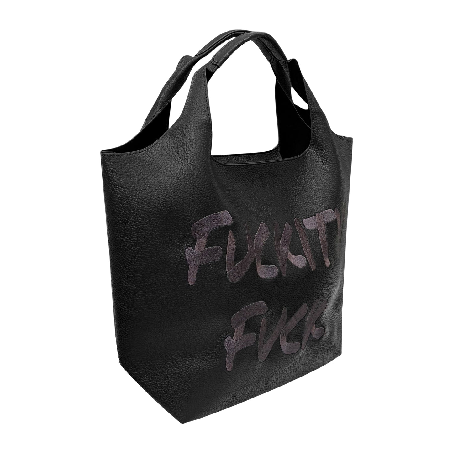 Lilly Loves Fuckity Fuck vegan handbag with bold black and white graphic design, stylish and eco-friendly accessory.