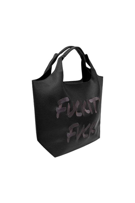 Lilly Loves Fuckity Fuck vegan handbag with bold black and white graphic design, stylish and eco-friendly accessory.