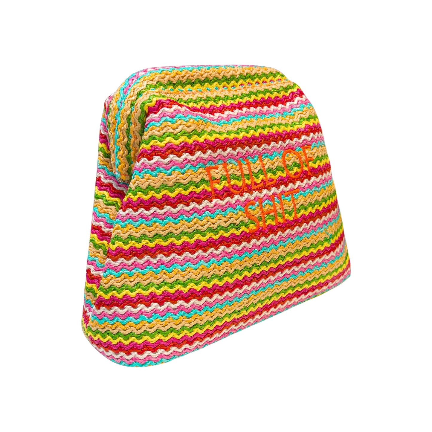 Lilly Loves Rainbow Full Of Shit straw clutch pouch with colorful rainbow design and zipper closure, stylish accessory.