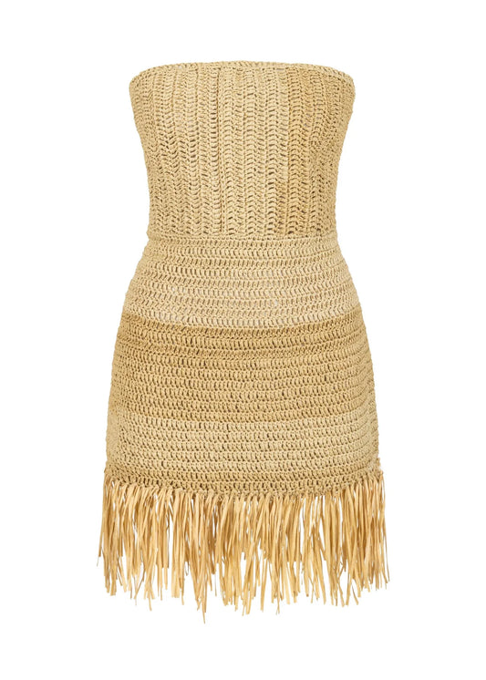 POZA - Raffia Strapless Mini Dress