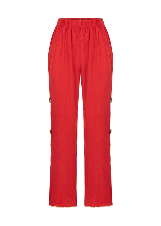 MALAIKA - Crinkled Cotton Red Pants