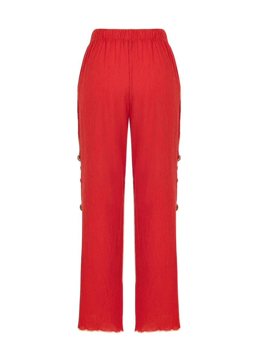 MALAIKA - Crinkled Cotton Red Pants
