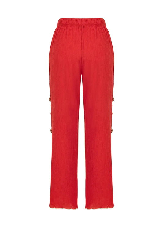 MALAIKA - Crinkled Cotton Red Pants