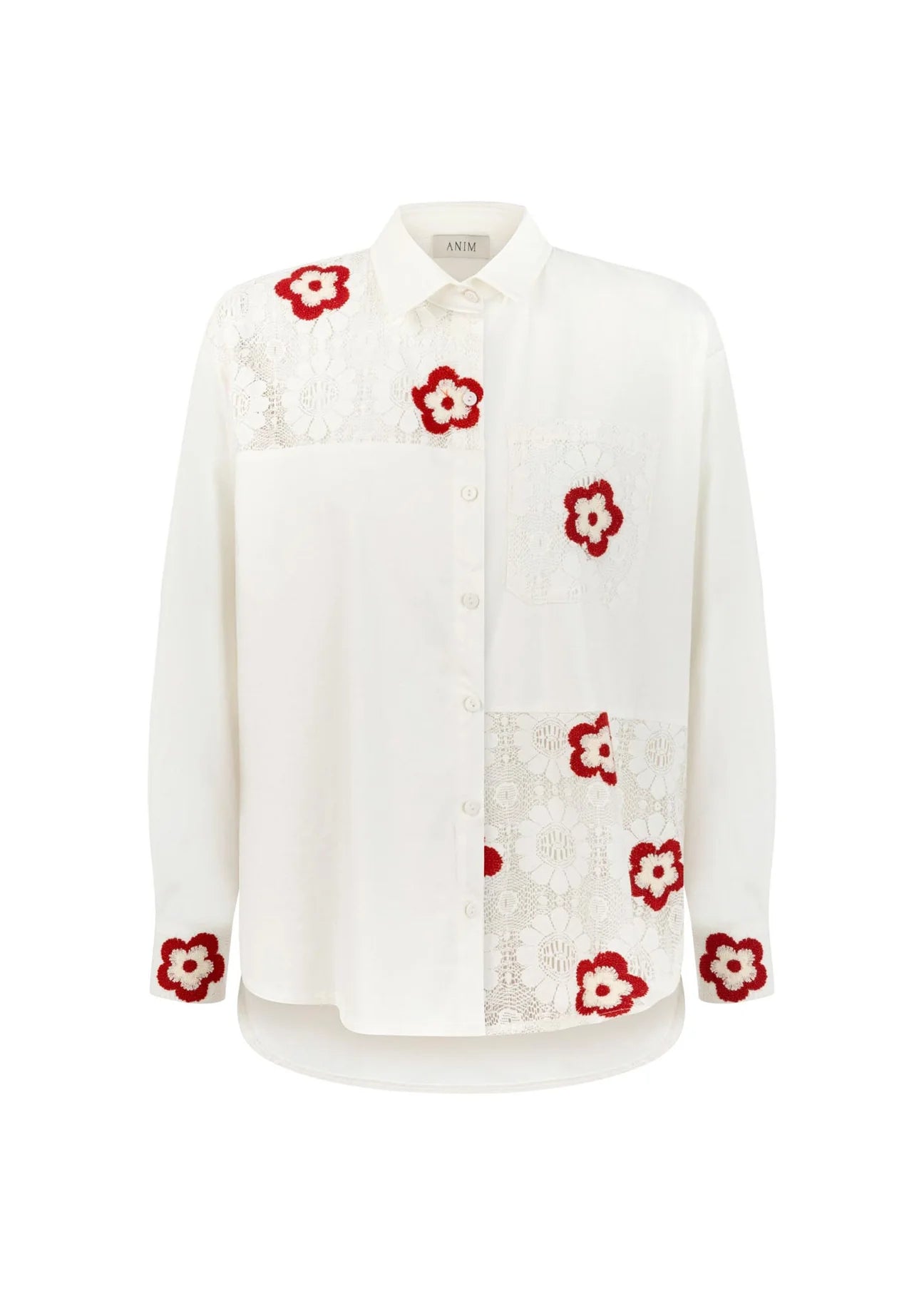 Previous Next   BLOMEN - Shirt with Floral Applique and Lace