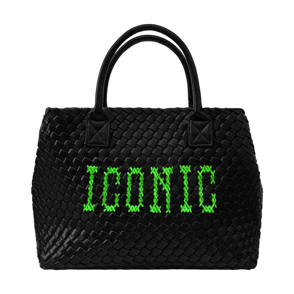 Lilly Loves iconic vegan stitched handbag with top handles and sleek design, made from eco-friendly vegan leather.