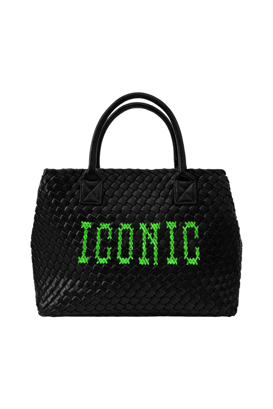 Lilly Loves iconic vegan stitched handbag with top handles and sleek design, made from eco-friendly vegan leather.