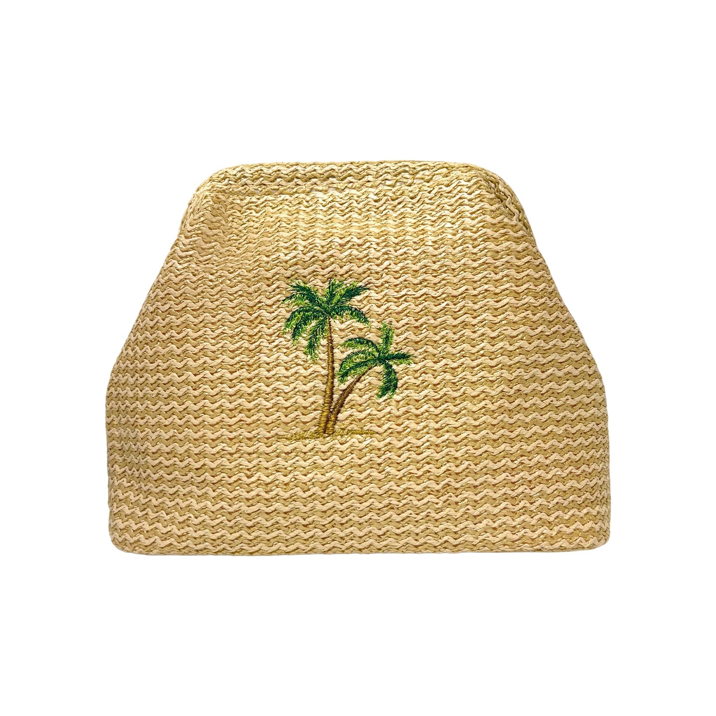 Lilly Loves Palm Tree Straw Clutch pouch with tropical palm leaf design and woven straw texture, ideal for summer accessories.