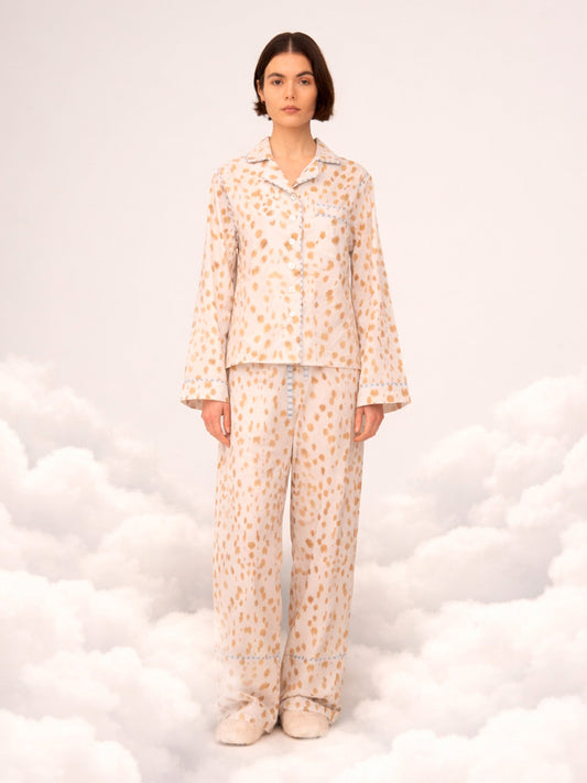 White Bambi Deer Print Pajama Shirt