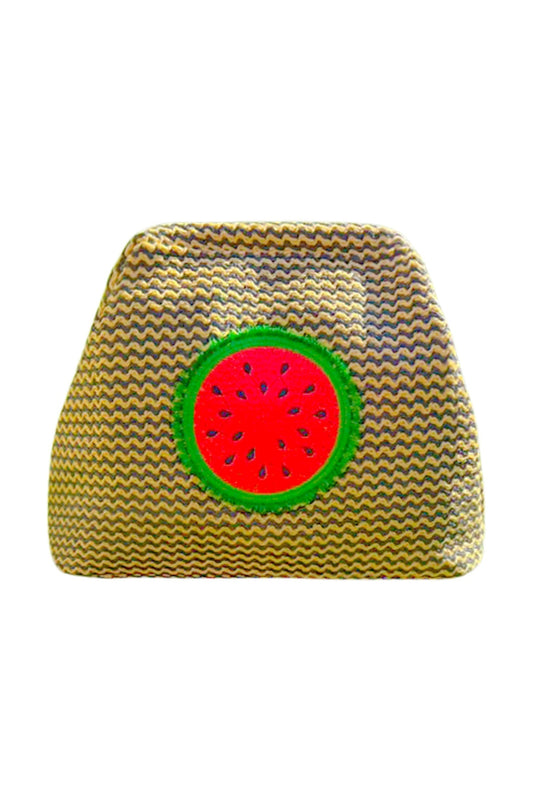 Lilly Loves fluffy watermelon pouch bag, soft plush clutch with vibrant watermelon design , perfect for small essentials.