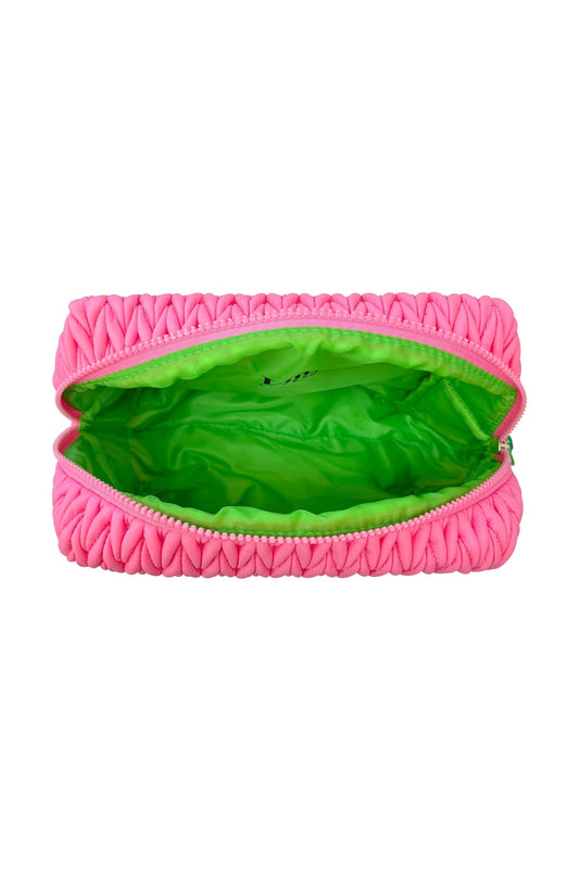 Pink LillyLovesLTD cosmetic wash bag with zipper closure, designed for makeup and toiletries storage.
