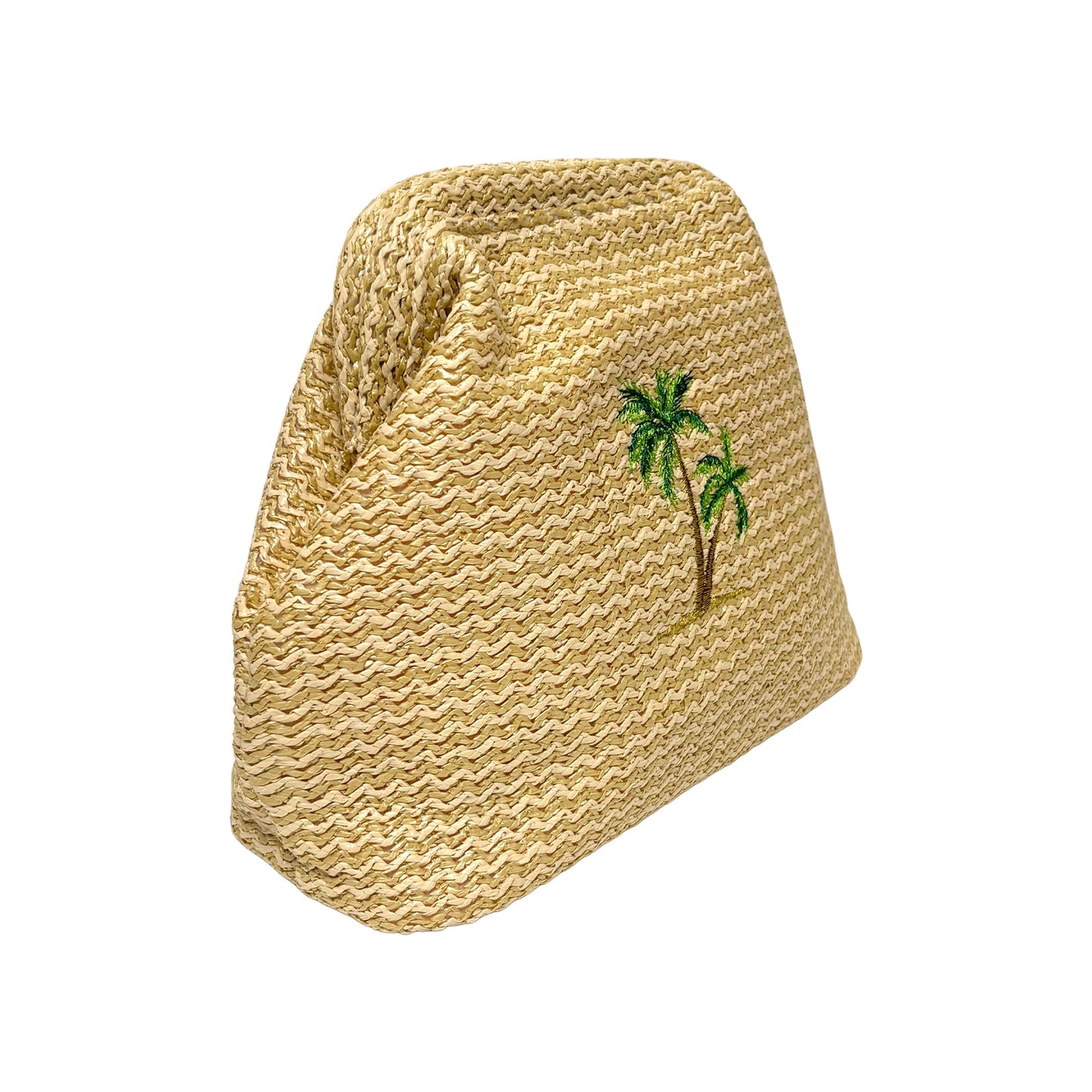 Lilly Loves Palm Tree Straw Clutch pouch with tropical palm leaf design and woven straw texture, perfect for summer accessories.