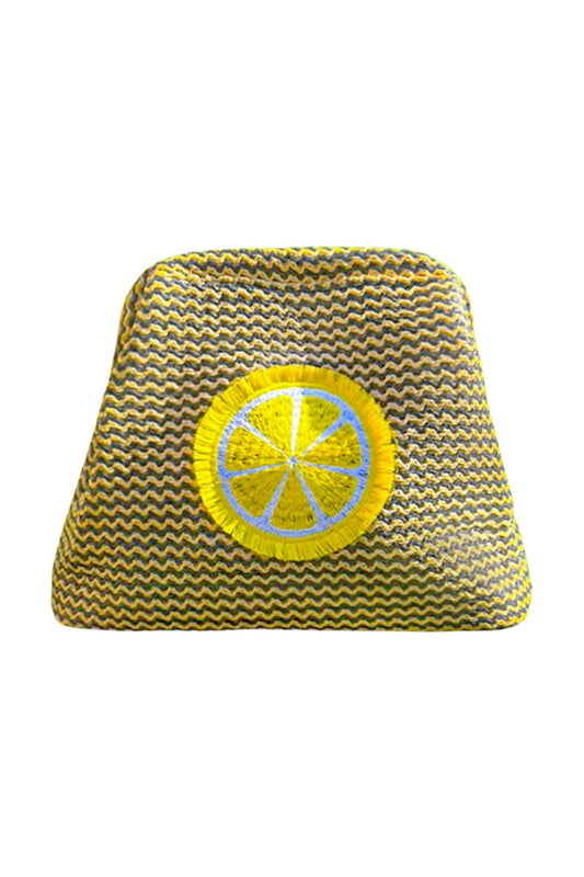 Lilly Loves fluffy lemon pouch clutch bag with soft plush texture and vibrant yellow color, ideal for accessories or small essentials.