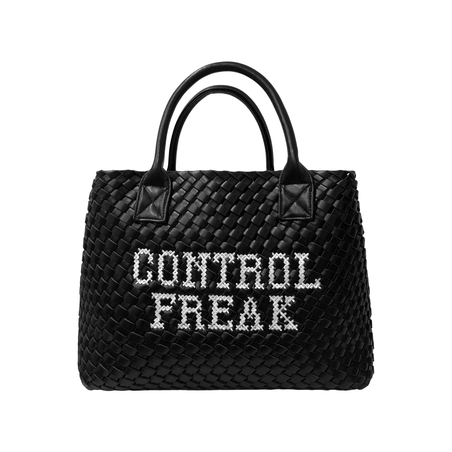 Lilly Loves Control Freak embroidered handbag with stylish design, top handles, and spacious interior for everyday essentials.