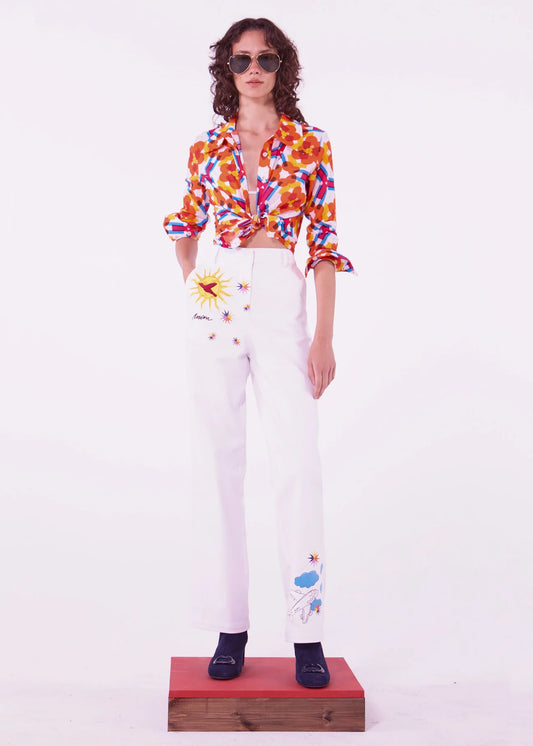 AWAYA - Embroidered Straight Leg Pants
