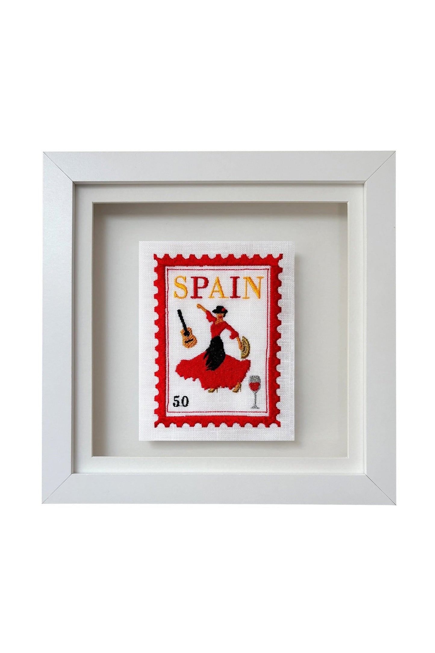 Postage Stamp Embroidery Artwork, Spain