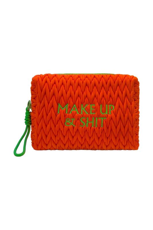 Orange LillyLovesLTD cosmetic bag for makeup and toiletries, featuring a stylish wash bag with a zipper closure.