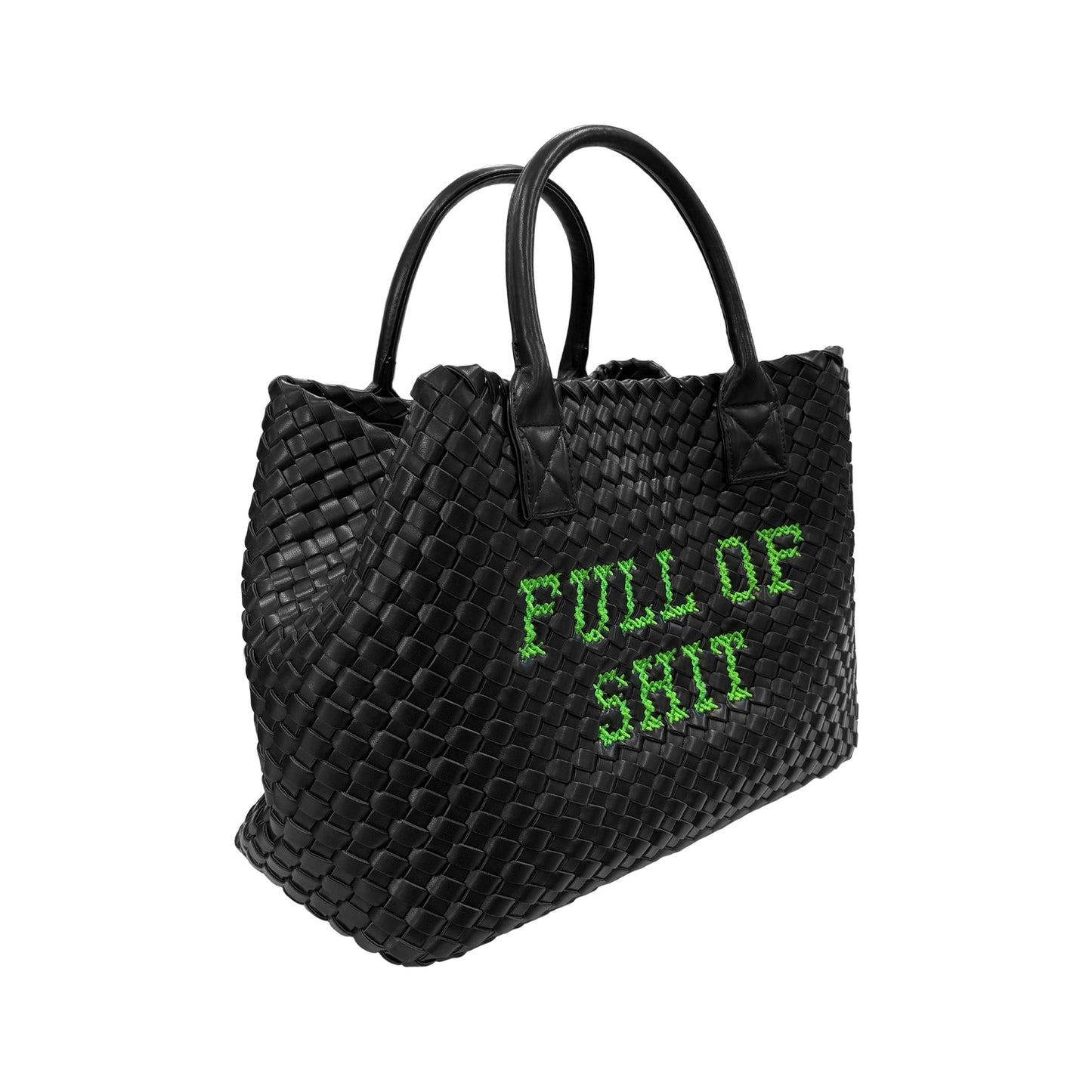Vegan Full of Shit Green Handbag by Lilly Loves, stylish handbag with bold graphic design, made from eco-friendly vegan materials.