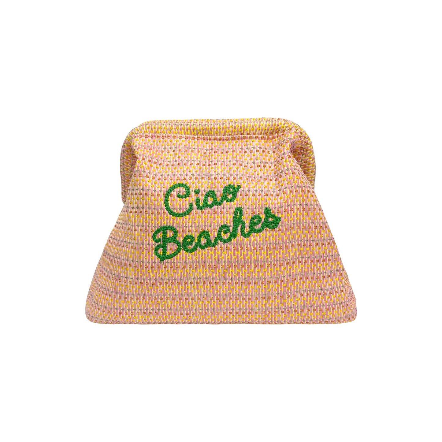 Lilly Loves Ciao Beaches pink clutch pouch with easy closure, stylish and compact accessory for essentials.