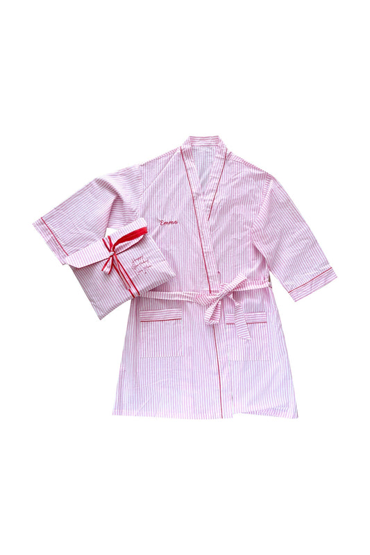 Pink Stripe Kimono Robe