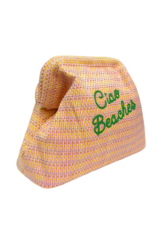 Lilly Loves Ciao Beaches pink clutch pouch with a stylish design, perfect for carrying essentials in a compact, fashionable accessory.