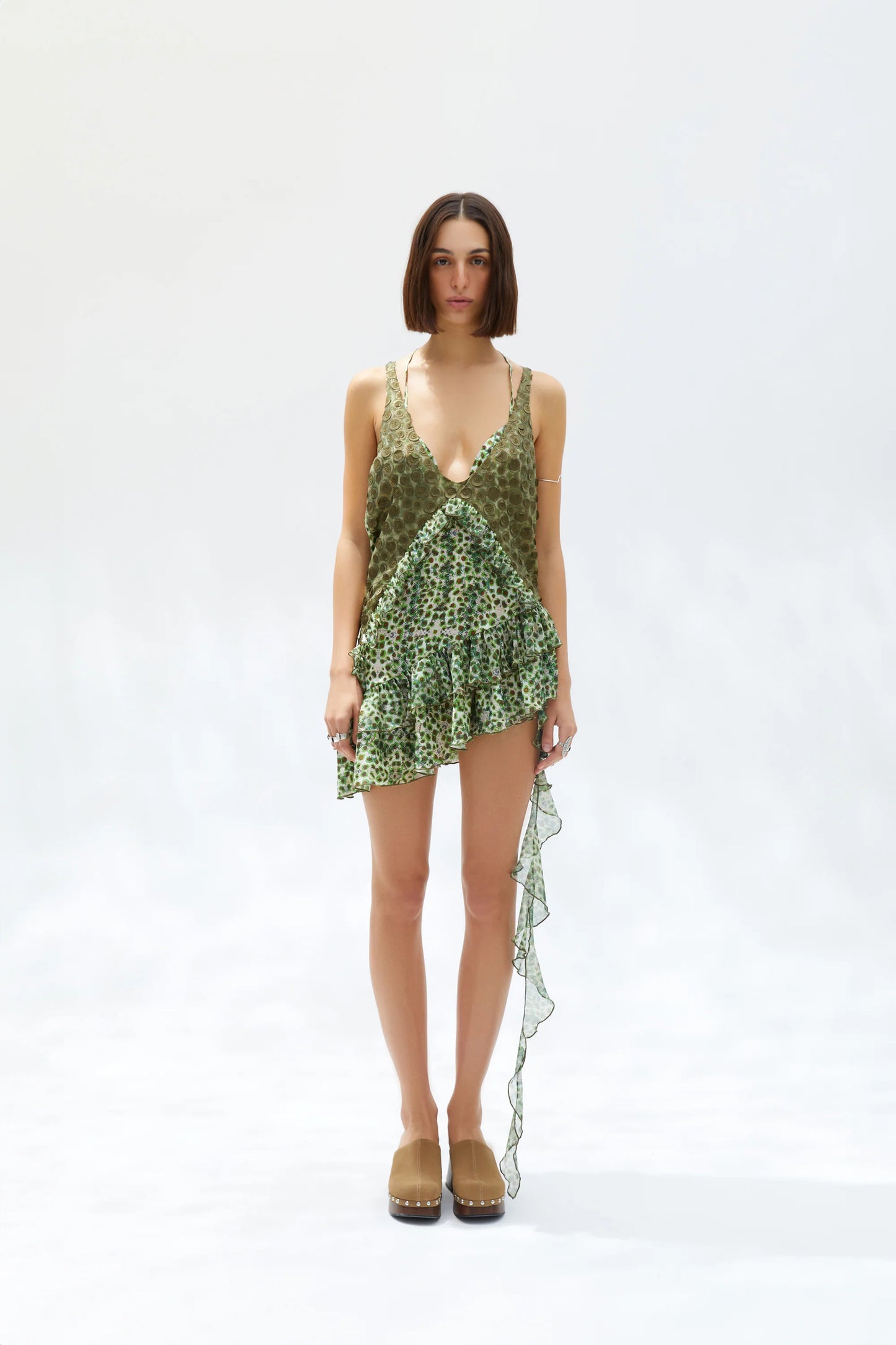 Fleur Ruffle and frill detailed patchwork dress