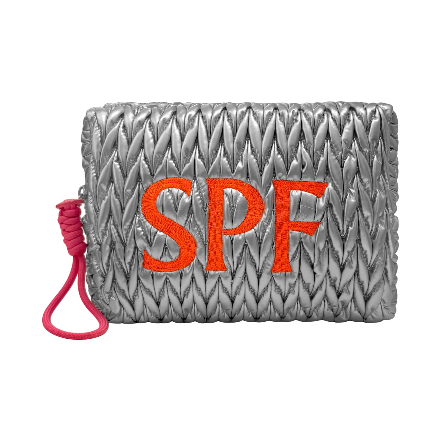 Silver SPF cosmetic wash bag by LillyLovesLTD with a sleek, compact design and zipper closure for travel and storage.