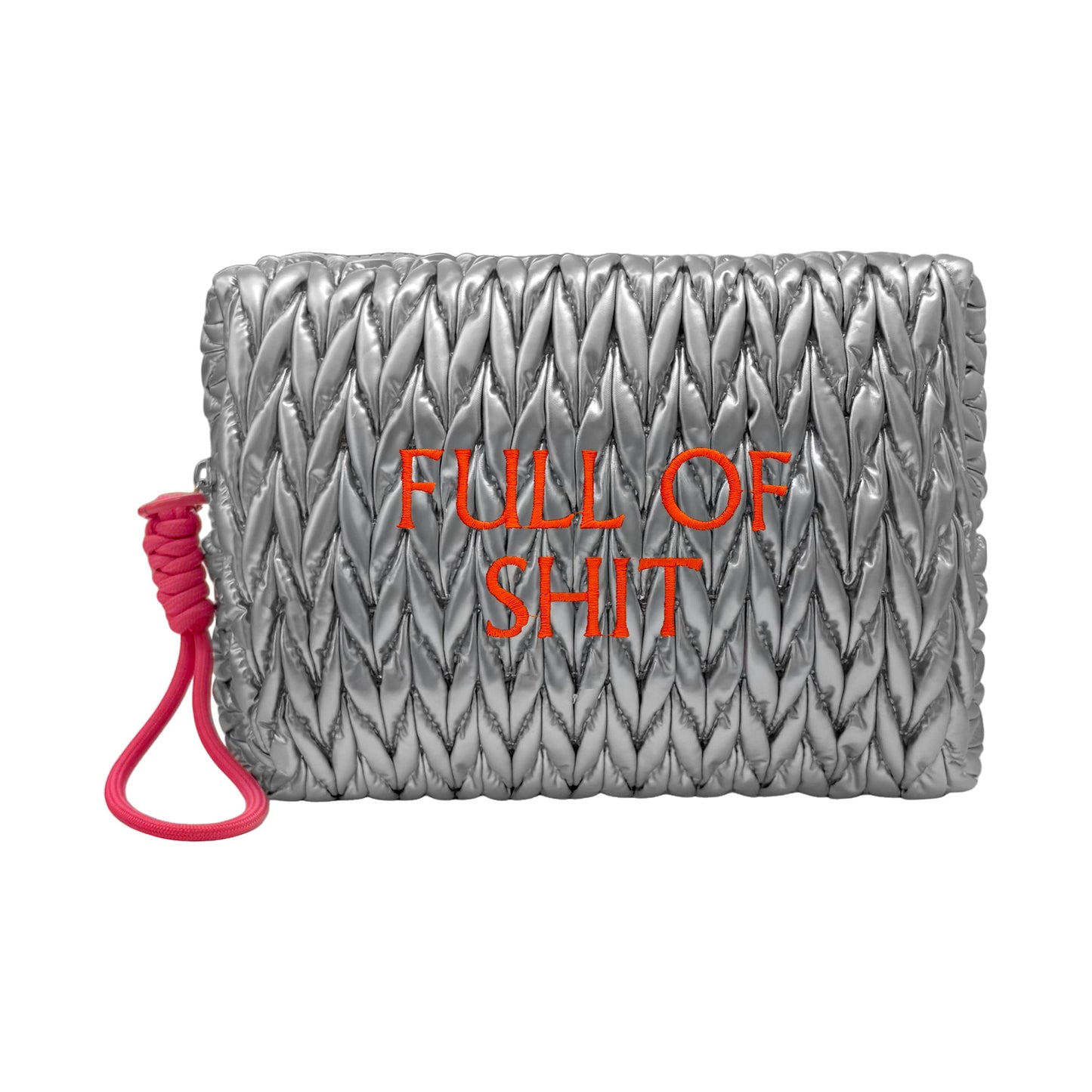 Silver LillyLovesLTD full of shit cosmetic bag, a stylish wash bag with bold printed design, ideal for makeup and toiletries.