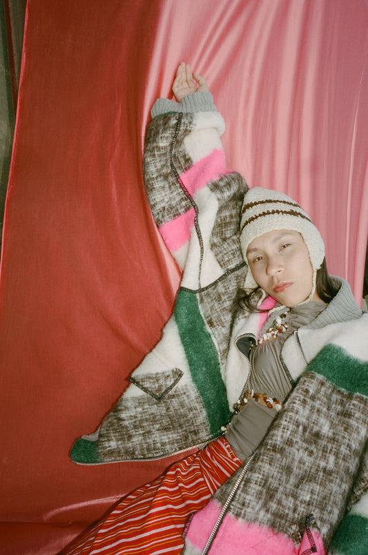 Momostenango Pink Noise Stripe Bomber Jacket