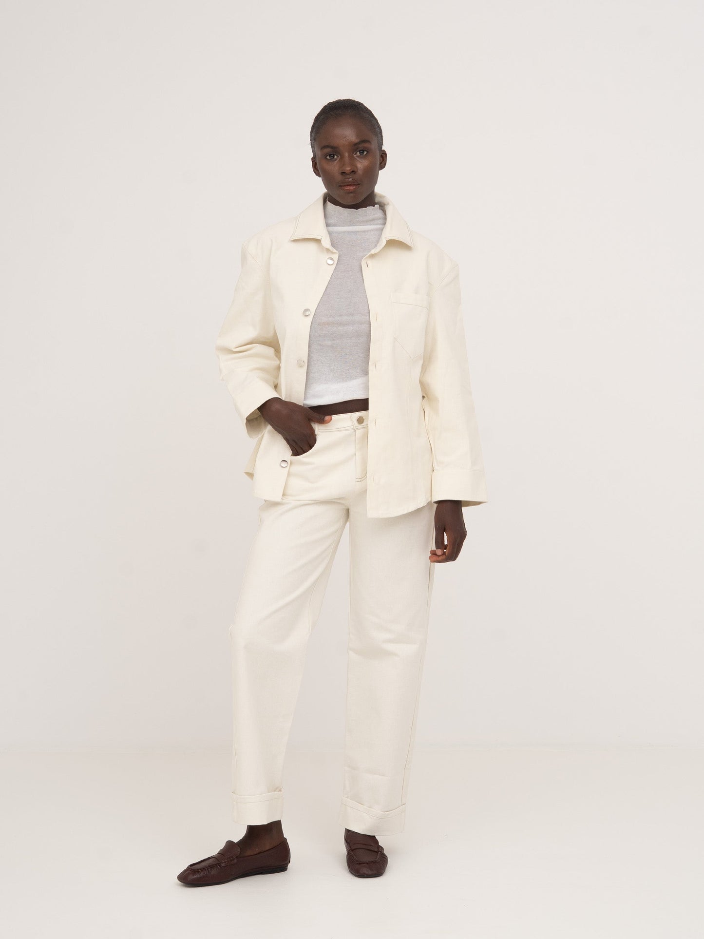 Agenda Cream Denim Trousers pantalones